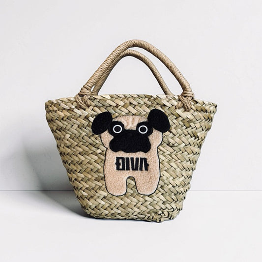 Dog and cat goods, 3D embroidery, dog and canine basket bags, straw bags