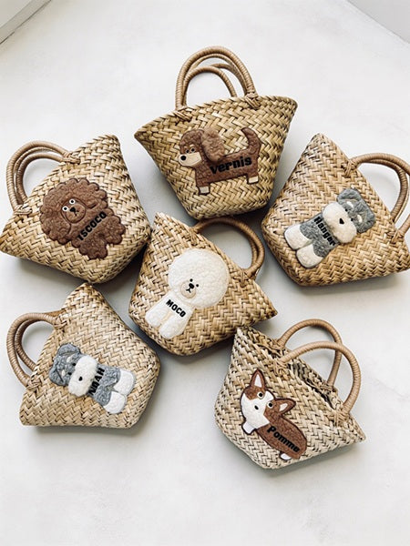 Dog and cat goods, 3D embroidery, dog and canine basket bags, straw bags