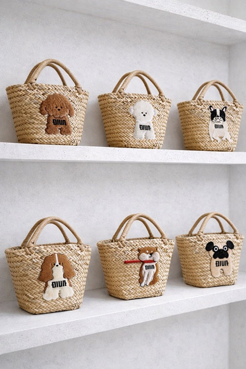 Dog and cat goods, 3D embroidery, dog and canine basket bags, straw bags
